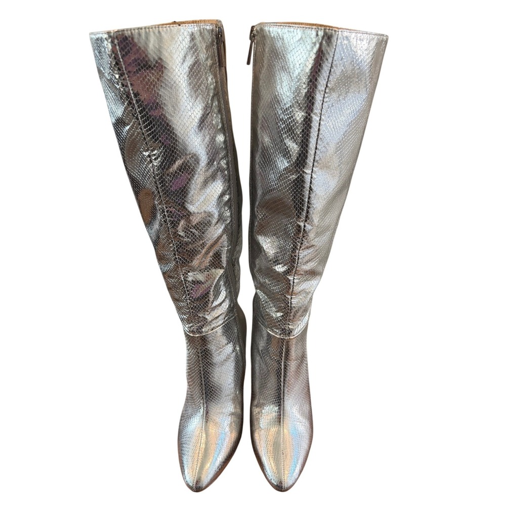 Jessica Simpson Silver Metallic Snakeskin Knee High Block Heel Boots 7.5M/38